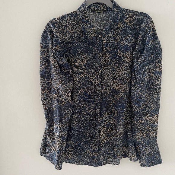 Kobi Halperin Women’s Blouse Size Medium Blue Brown Tan Silk Long Sleeve Silk - Picture 1 of 6